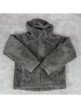 Uniqlo Dark Gray Hooded Sherpa Teddy Fleece Jacket Small - Athleisure, Cozy